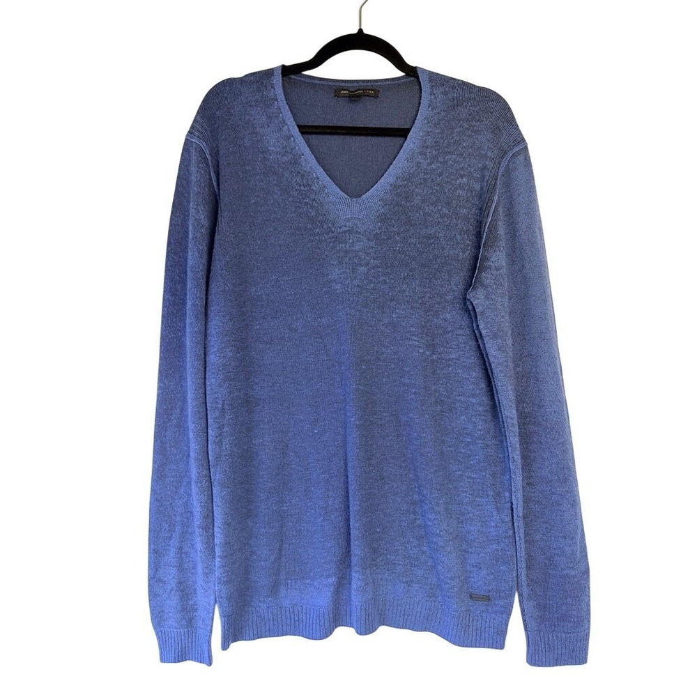 JOHN VARVATOS USA Blue V-Neck Wool Blend Sweater L Minimalist Classic